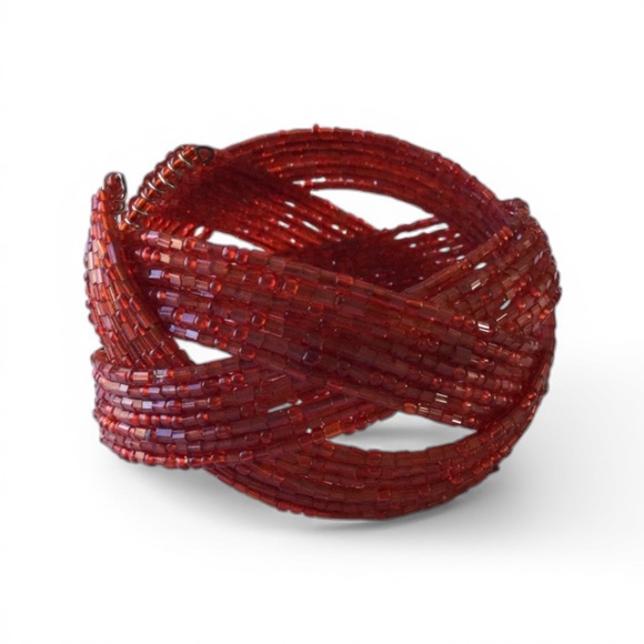 Twisted Flexible Seed Bead Braided Cuff Bracelet – Red - Picture 5 of 11